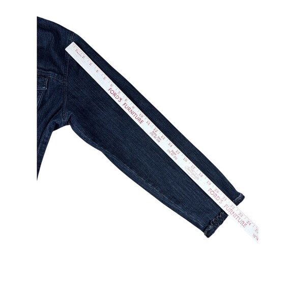 Chico’s Denim Jacket Size 2 Dark Wash Open Front Ruffle Trim Hem Casual Layering - Picture 7 of 11